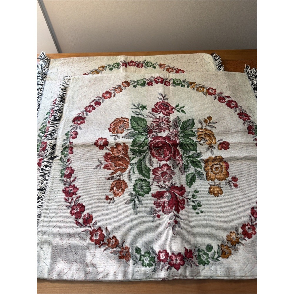 Pair Of Vintage 19" Square Tapestry Floral Design Pillow‎ Covers Roses Flowers